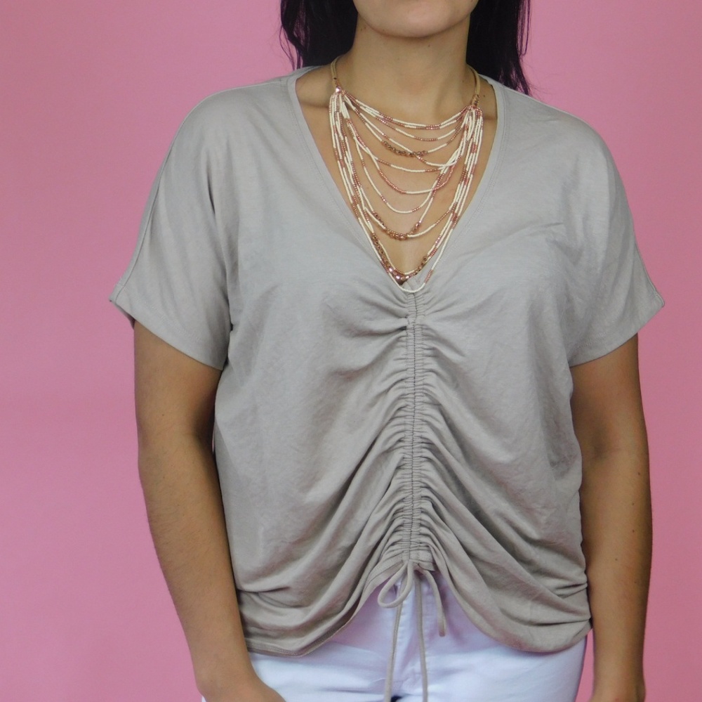 Short Sleeve Gathered Drawstring Top - Picture 3 of 3